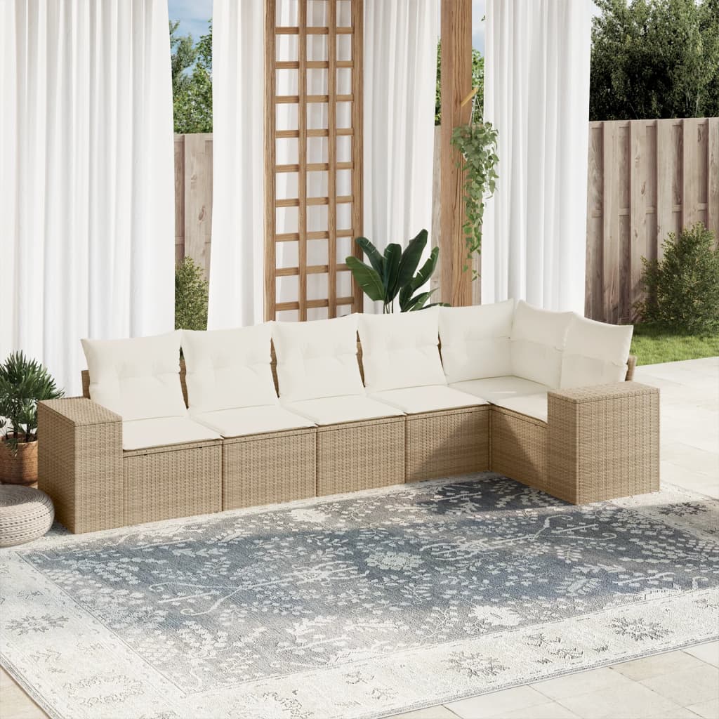 Matgrupp För Trädgården Med Dynor 7 Delar Beige Konstrotting