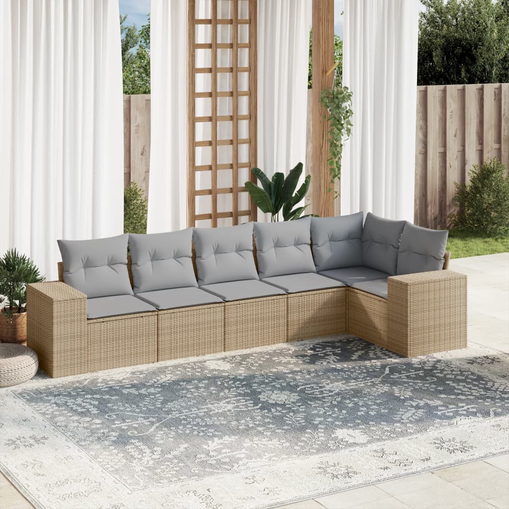 Matgrupp För Trädgården Med Dynor 7 Delar Beige Konstrotting