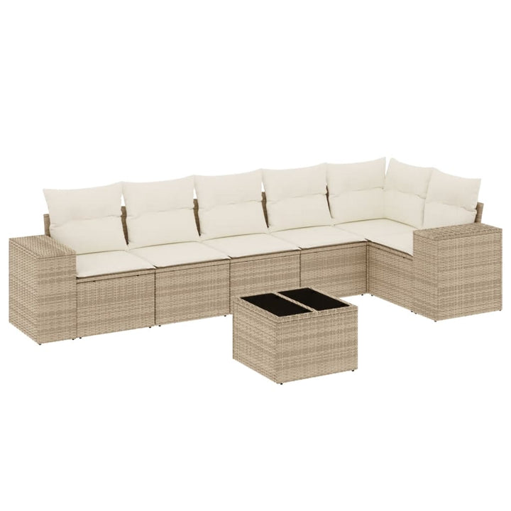 Matgrupp För Trädgården Med Dynor 7 Delar Beige Konstrotting