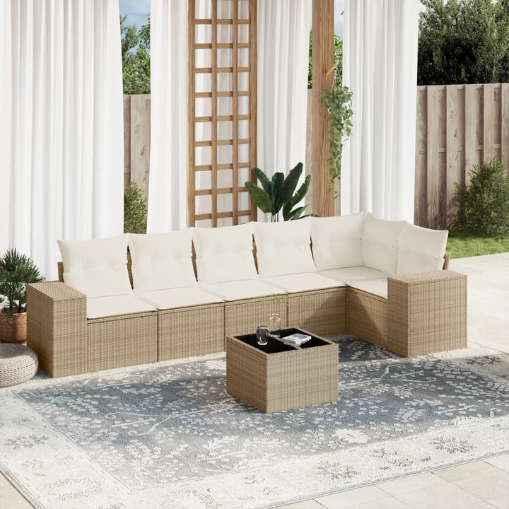 Matgrupp För Trädgården Med Dynor 7 Delar Beige Konstrotting