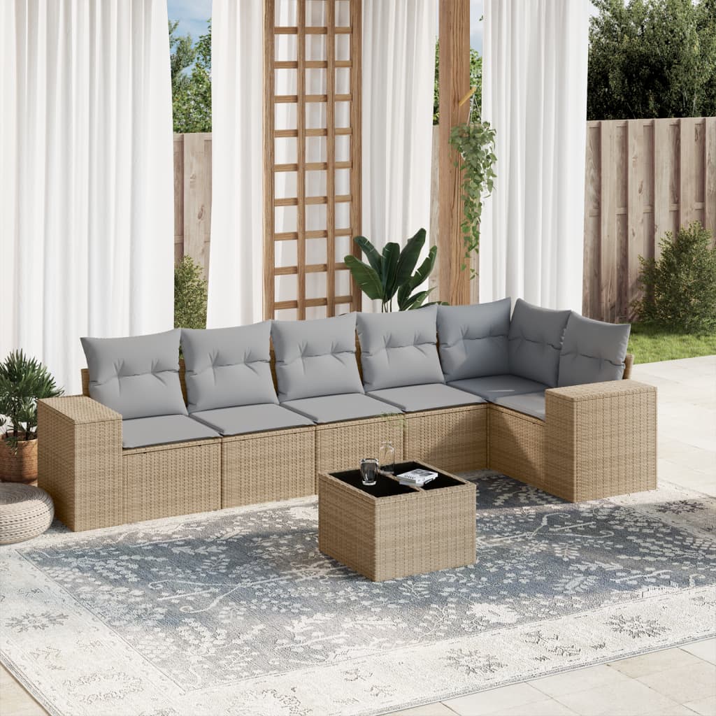 Matgrupp För Trädgården Med Dynor 7 Delar Beige Konstrotting