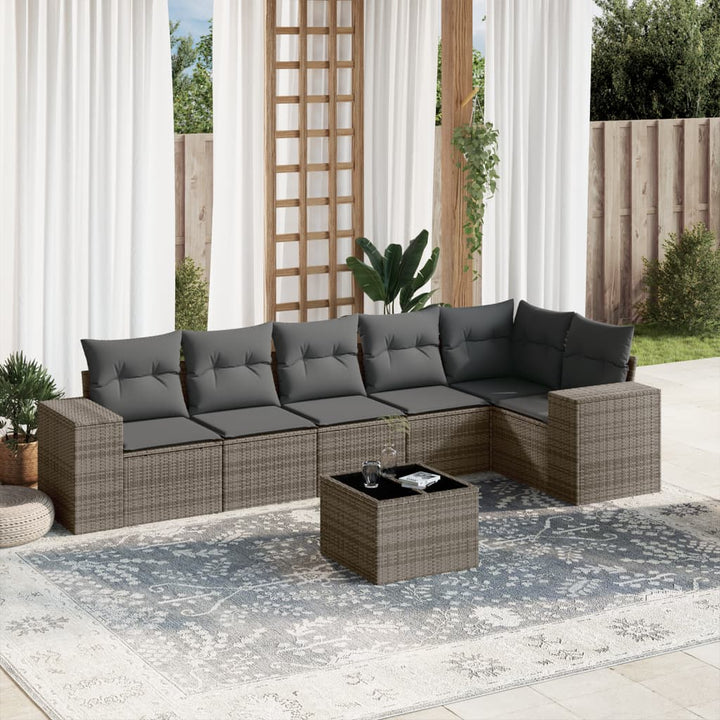 Matgrupp För Trädgården Med Dynor 7 Delar Beige Konstrotting