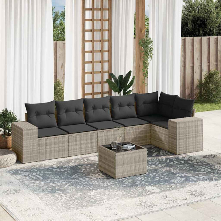 Matgrupp För Trädgården Med Dynor 7 Delar Beige Konstrotting
