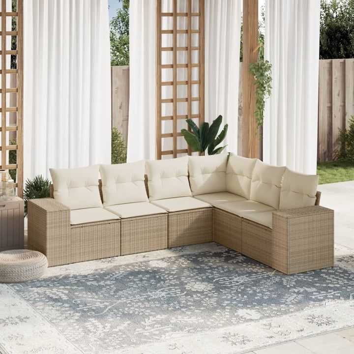 Matgrupp För Trädgården Med Dynor 7 Delar Beige Konstrotting