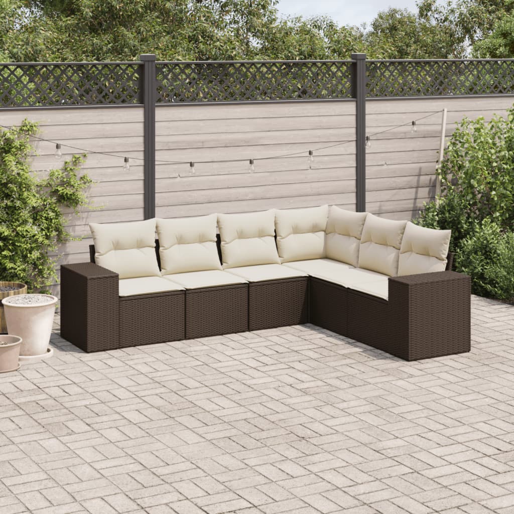 Matgrupp För Trädgården Med Dynor 7 Delar Beige Konstrotting