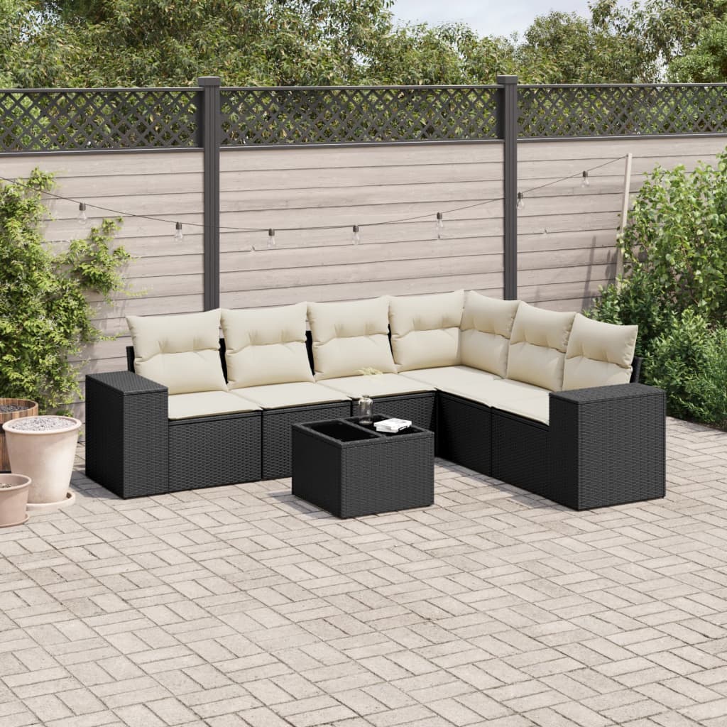 Matgrupp För Trädgården Med Dynor 7 Delar Beige Konstrotting