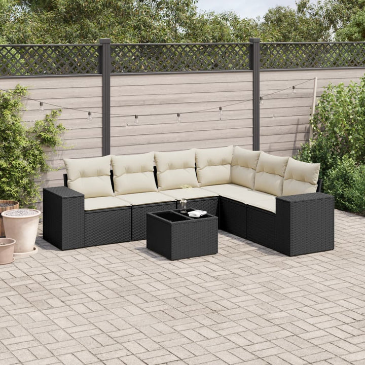 Matgrupp För Trädgården Med Dynor 7 Delar Beige Konstrotting