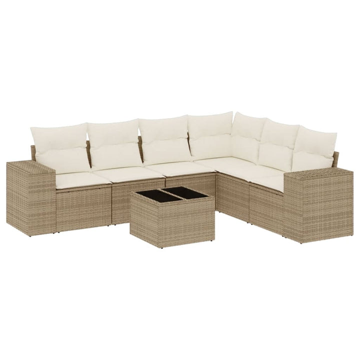 Matgrupp För Trädgården Med Dynor 7 Delar Beige Konstrotting