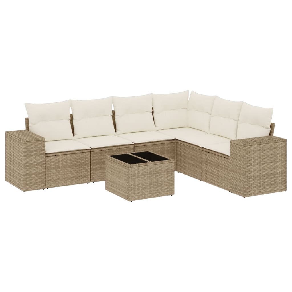 Matgrupp För Trädgården Med Dynor 7 Delar Beige Konstrotting