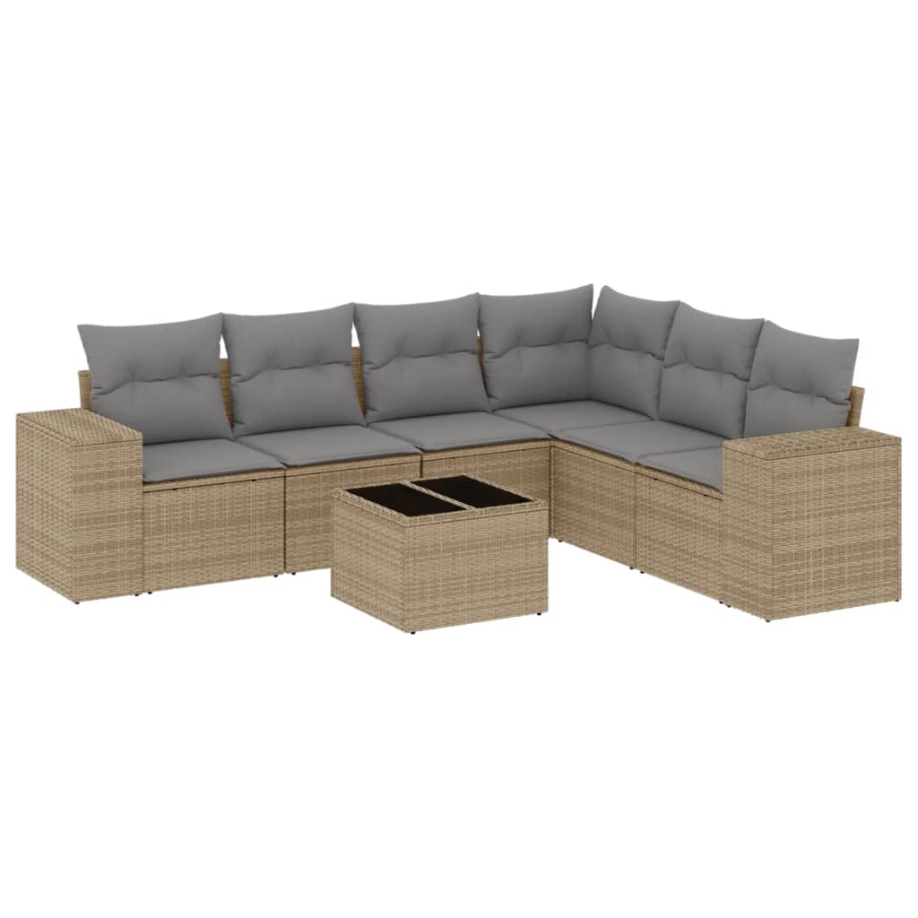 Matgrupp För Trädgården Med Dynor 7 Delar Beige Konstrotting