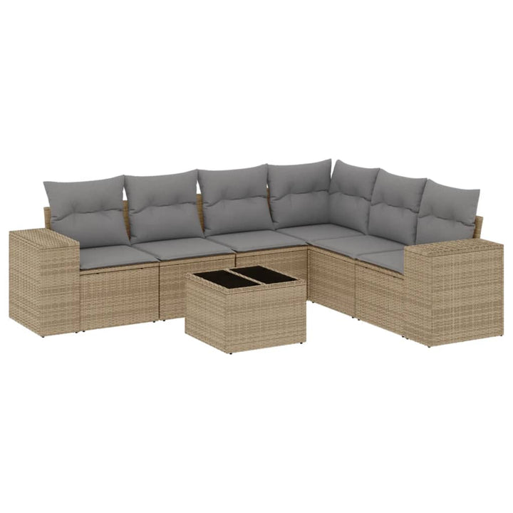 Matgrupp För Trädgården Med Dynor 7 Delar Beige Konstrotting
