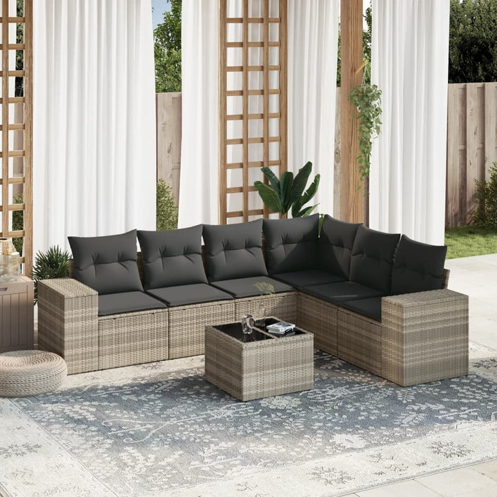 Matgrupp För Trädgården Med Dynor 7 Delar Beige Konstrotting