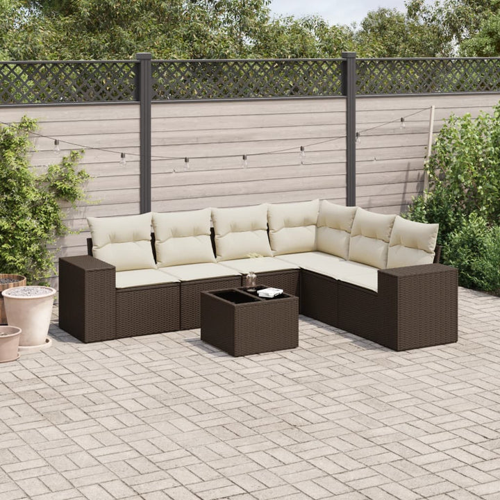 Matgrupp För Trädgården Med Dynor 7 Delar Beige Konstrotting