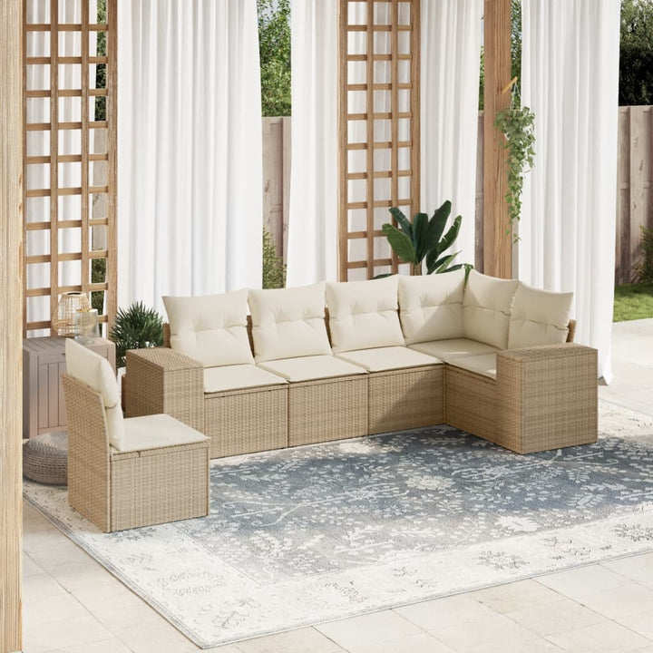 Matgrupp För Trädgården Med Dynor 7 Delar Beige Konstrotting