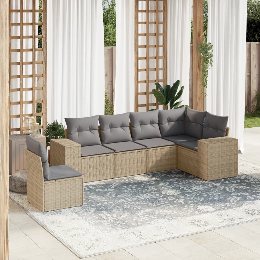 Matgrupp För Trädgården Med Dynor 7 Delar Beige Konstrotting
