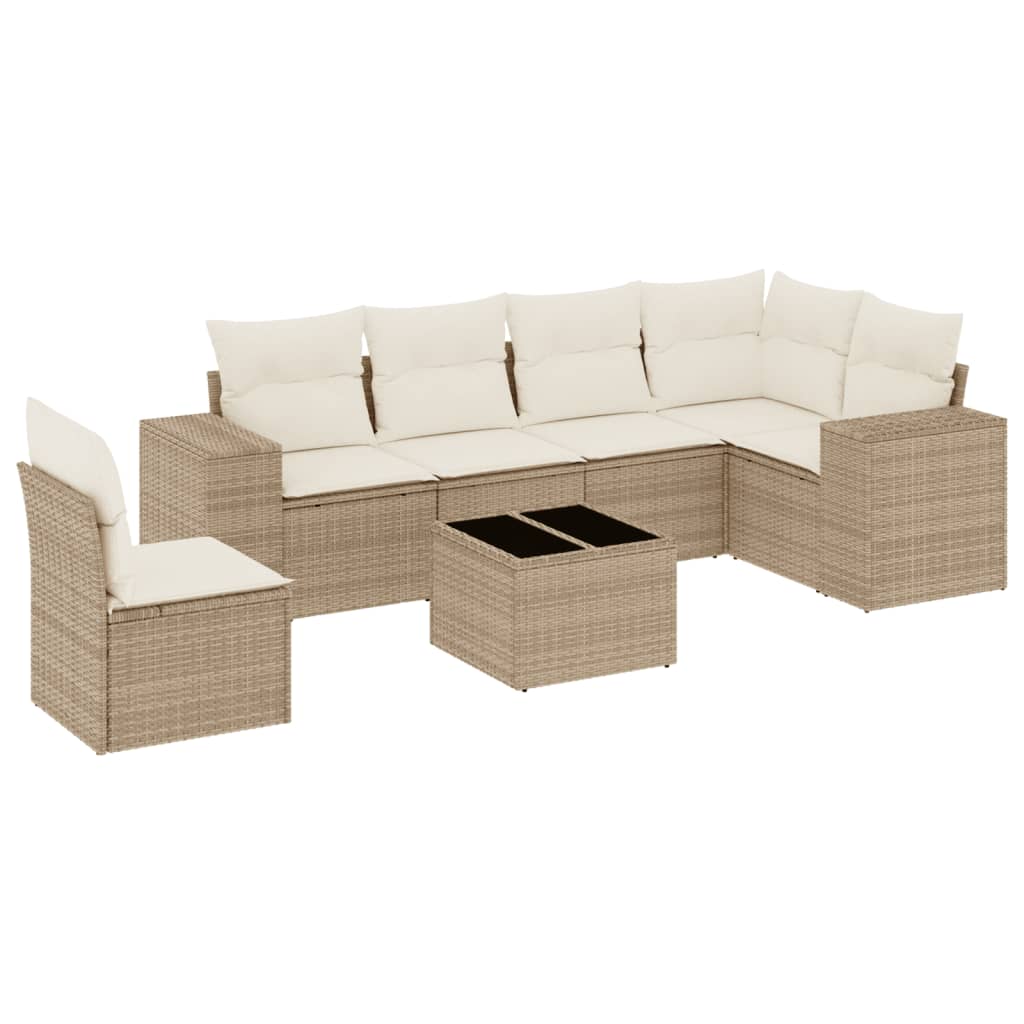 Matgrupp För Trädgården Med Dynor 7 Delar Beige Konstrotting