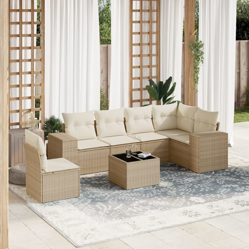 Matgrupp För Trädgården Med Dynor 7 Delar Beige Konstrotting