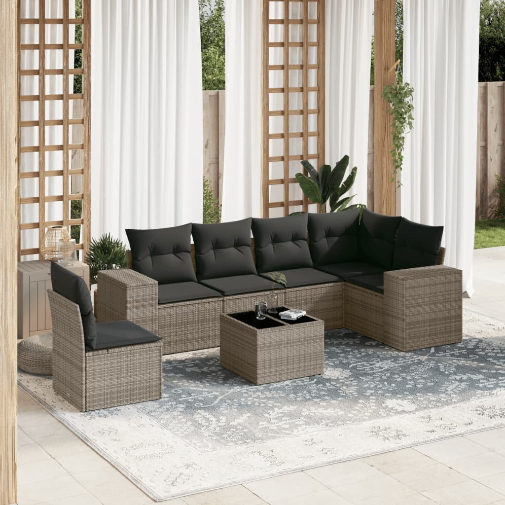 Matgrupp För Trädgården Med Dynor 7 Delar Beige Konstrotting