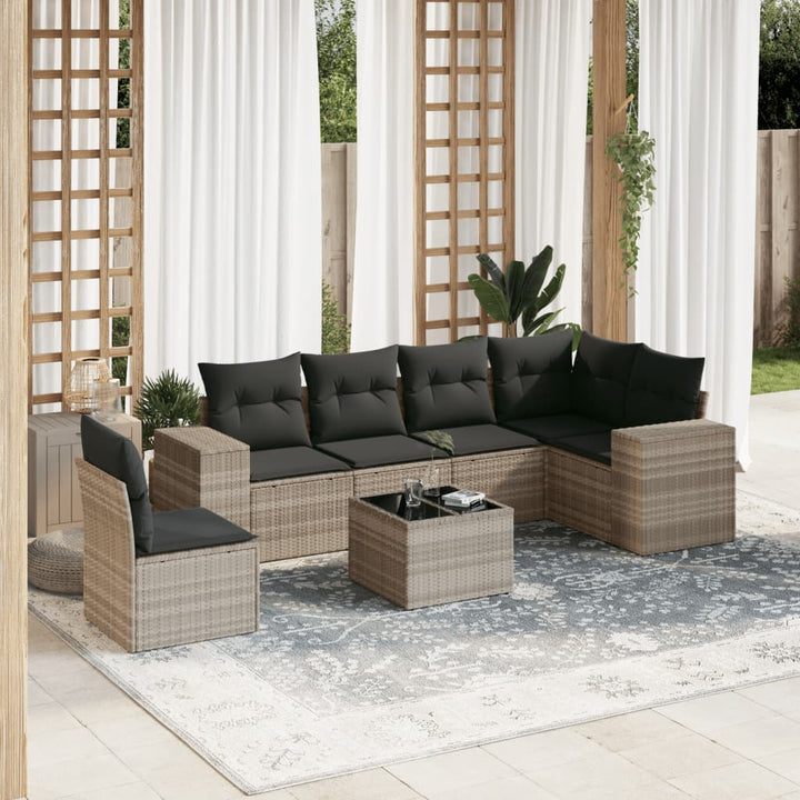 Matgrupp För Trädgården Med Dynor 7 Delar Beige Konstrotting