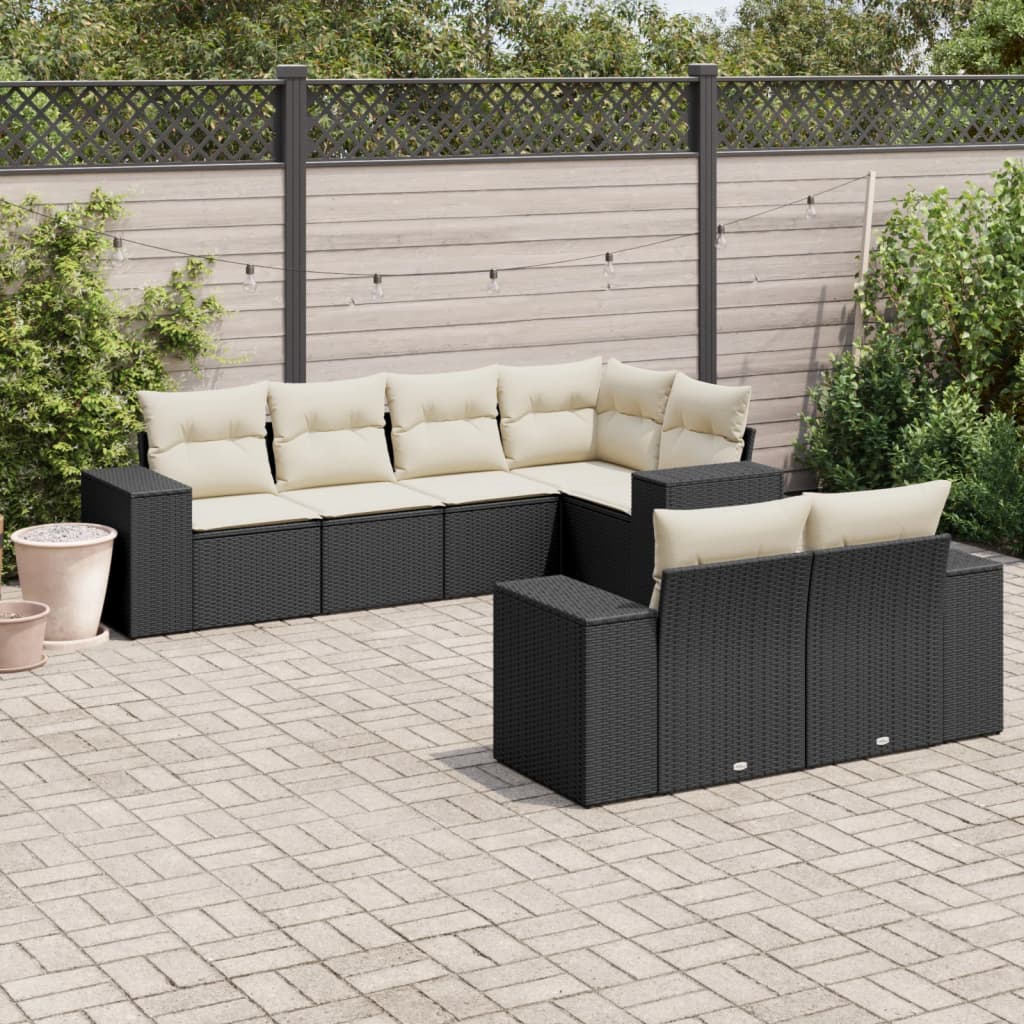 Matgrupp För Trädgården Med Dynor 7 Delar Beige Konstrotting