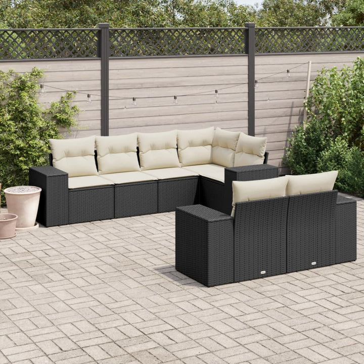Matgrupp För Trädgården Med Dynor 7 Delar Beige Konstrotting