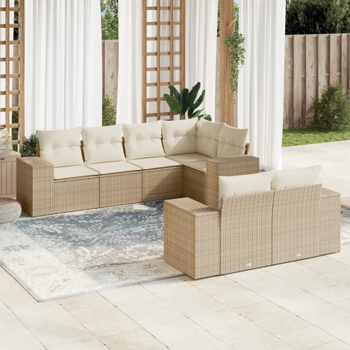 Matgrupp För Trädgården Med Dynor 7 Delar Beige Konstrotting