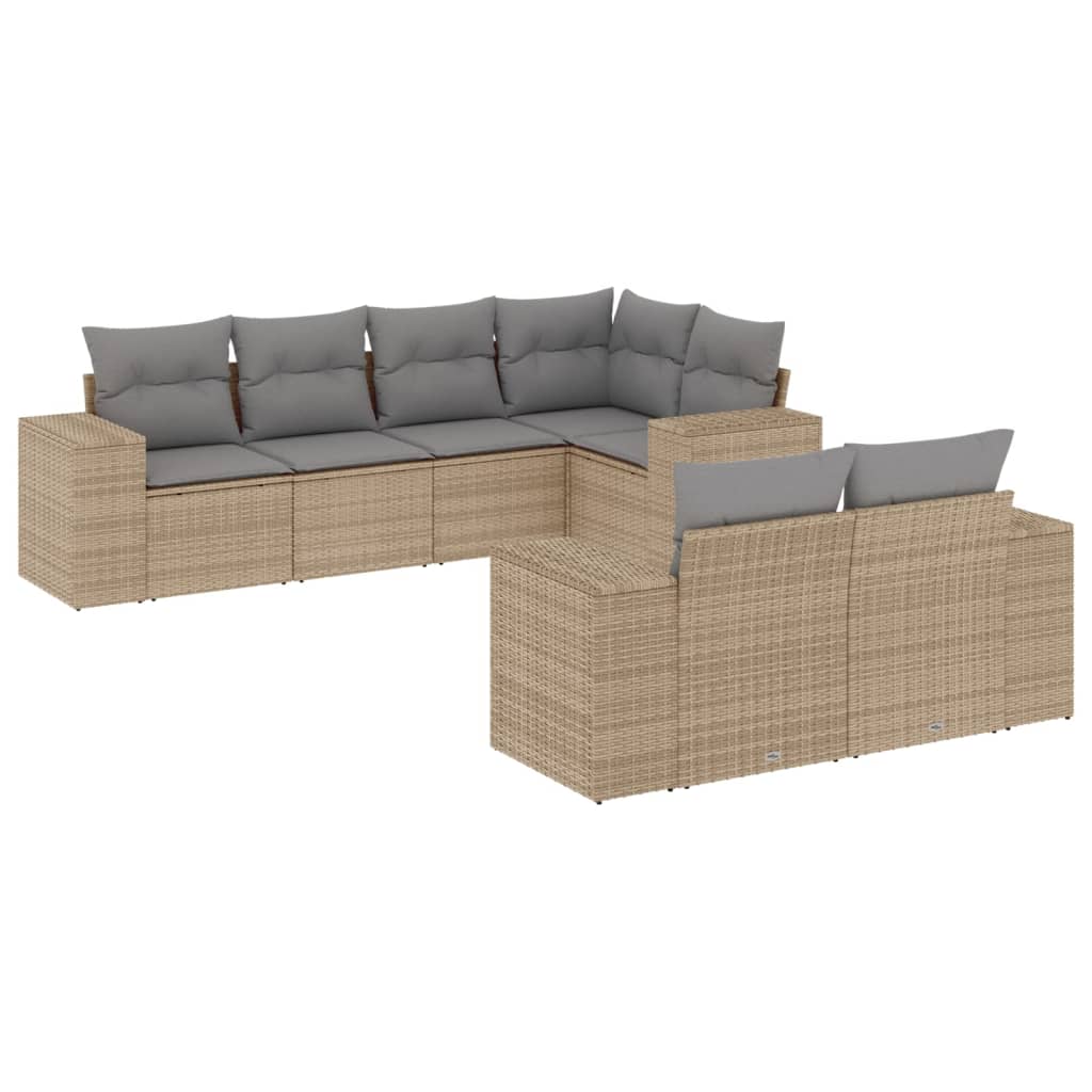 Matgrupp För Trädgården Med Dynor 7 Delar Beige Konstrotting