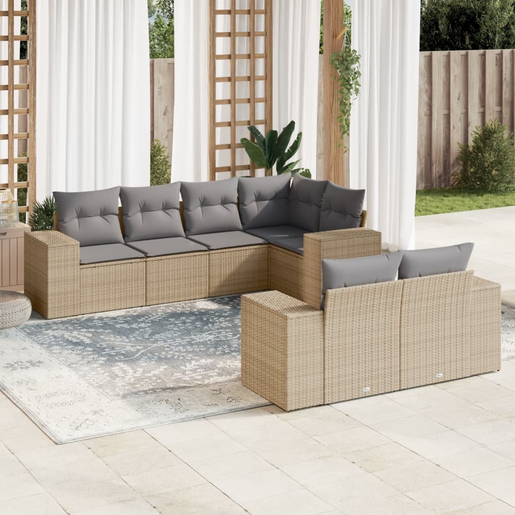 Matgrupp För Trädgården Med Dynor 7 Delar Beige Konstrotting