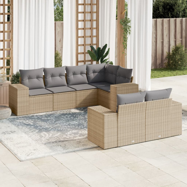 Matgrupp För Trädgården Med Dynor 7 Delar Beige Konstrotting