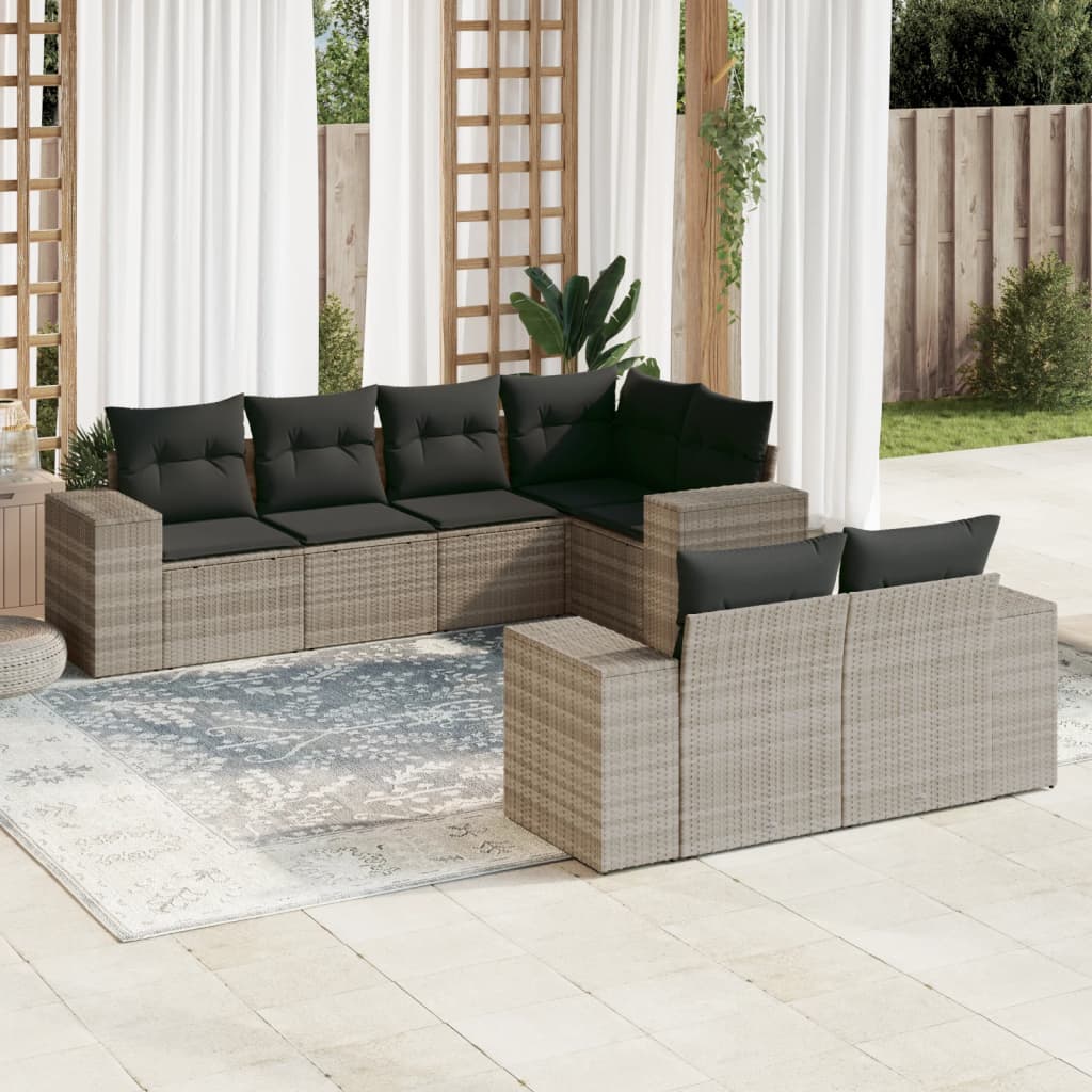 Matgrupp För Trädgården Med Dynor 7 Delar Beige Konstrotting