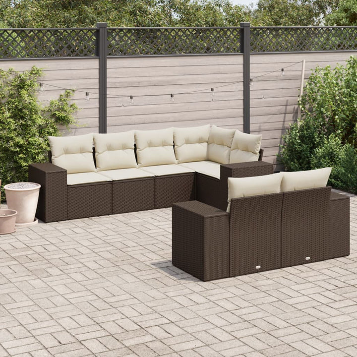 Matgrupp För Trädgården Med Dynor 7 Delar Beige Konstrotting