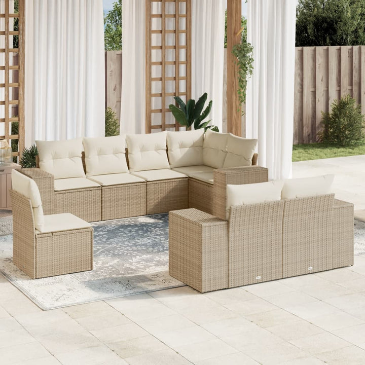 Soffgrupp För Trädgården Med Dynor 9 Delar Beige Konstrotting