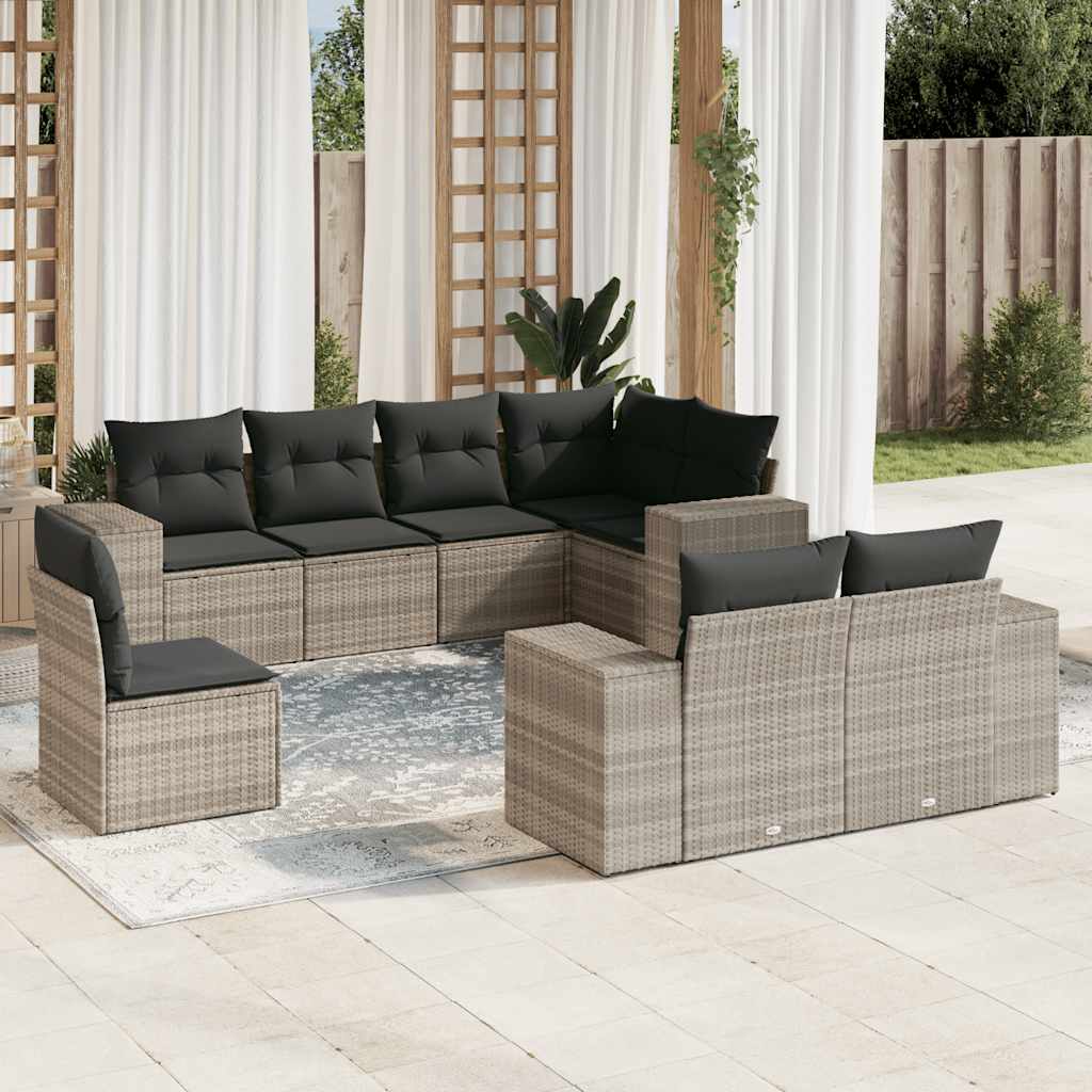 Soffgrupp För Trädgården Med Dynor 9 Delar Beige Konstrotting