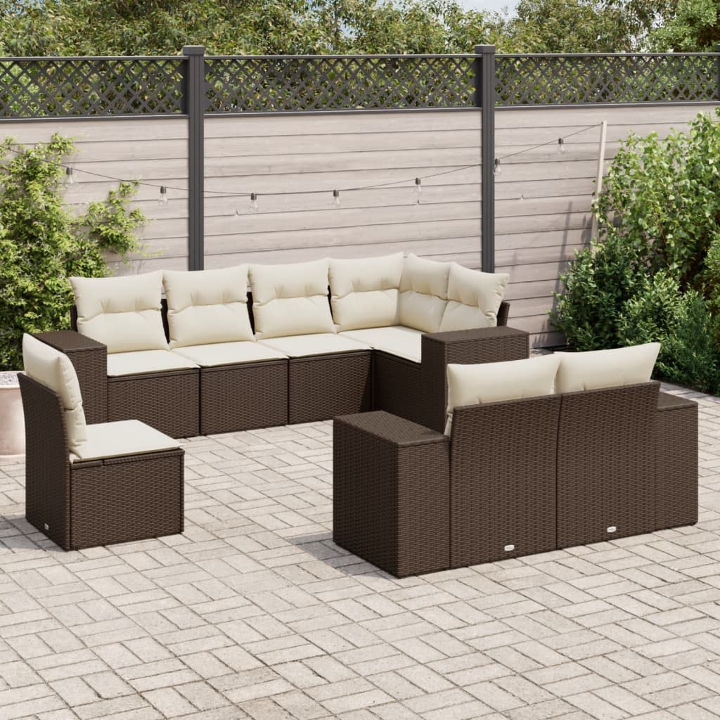 Soffgrupp För Trädgården Med Dynor 9 Delar Beige Konstrotting