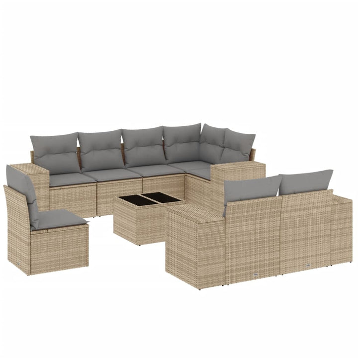 Soffgrupp För Trädgården Med Dynor 9 Delar Beige Konstrotting