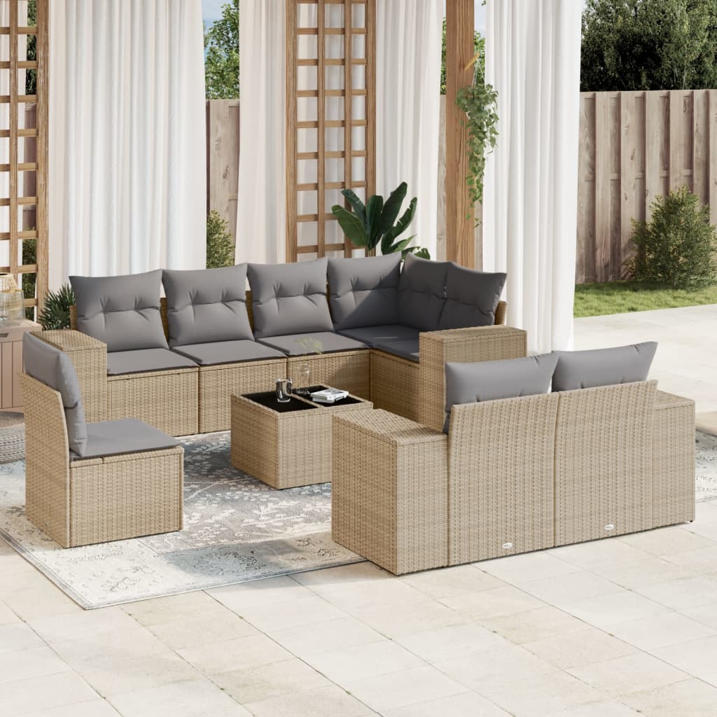 Soffgrupp För Trädgården Med Dynor 9 Delar Beige Konstrotting