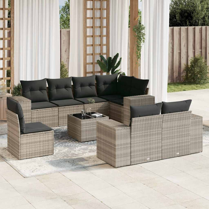 Soffgrupp För Trädgården Med Dynor 9 Delar Beige Konstrotting