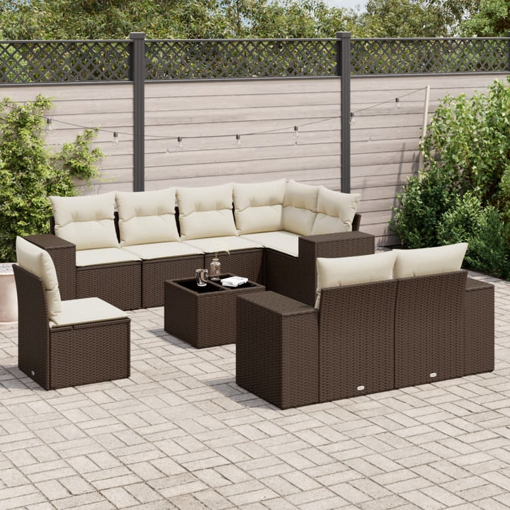 Soffgrupp För Trädgården Med Dynor 9 Delar Beige Konstrotting