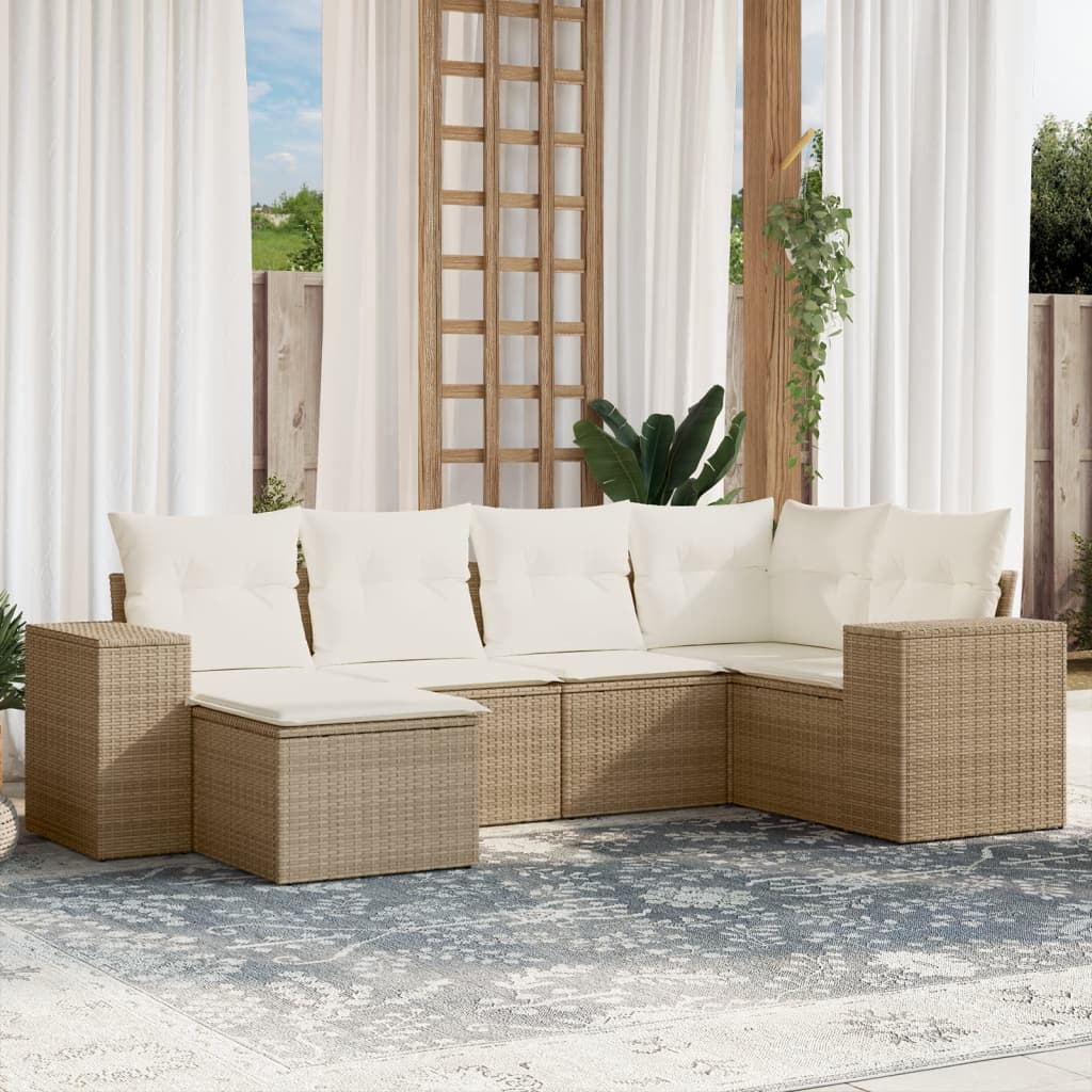 Soffgrupp För Trädgården Med Dynor 6 Delar Beige Konstrotting