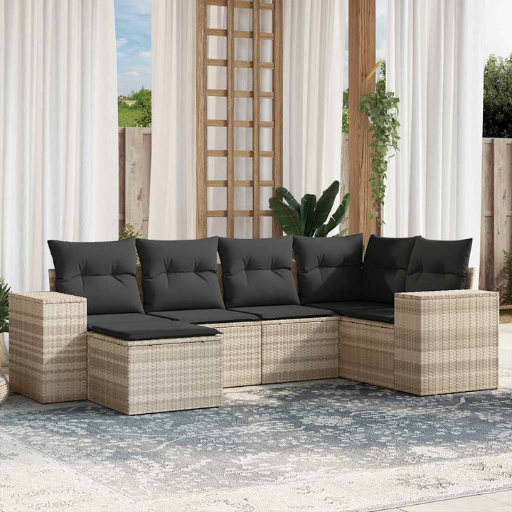 Soffgrupp För Trädgården Med Dynor 6 Delar Beige Konstrotting
