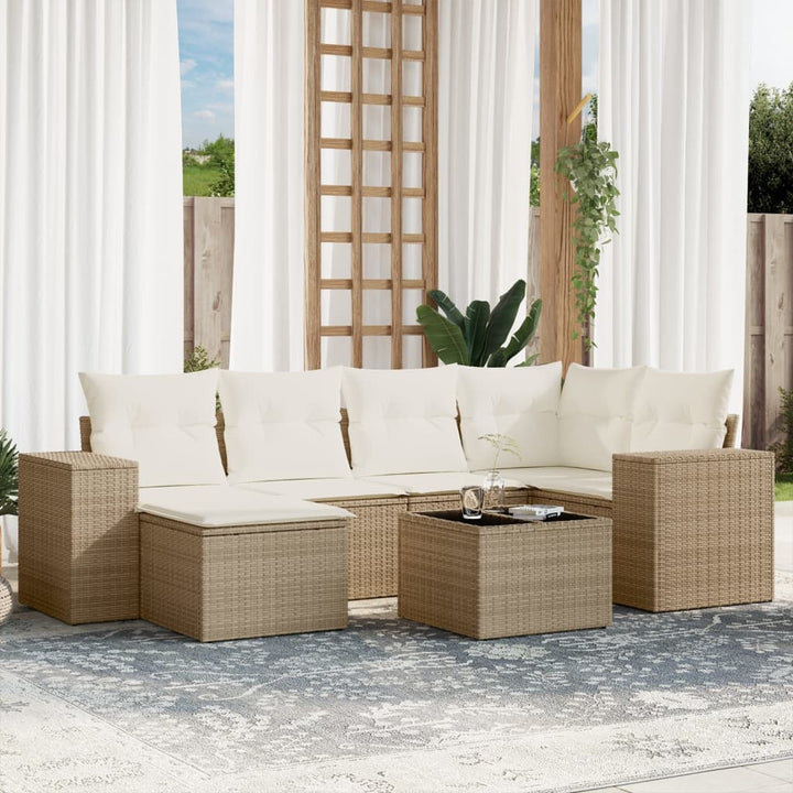 Soffgrupp För Trädgården Med Dynor 6 Delar Beige Konstrotting