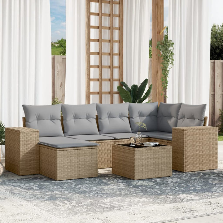 Soffgrupp För Trädgården Med Dynor 6 Delar Beige Konstrotting