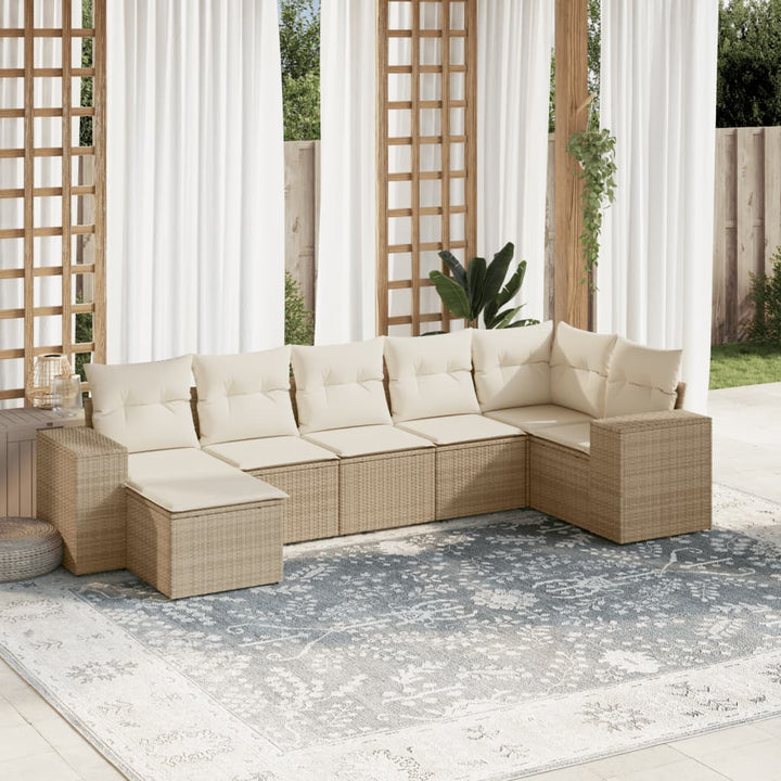 Matgrupp För Trädgården Med Dynor 7 Delar Beige Konstrotting
