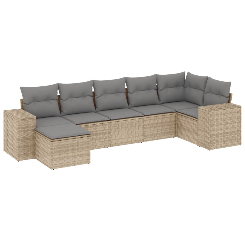 Matgrupp För Trädgården Med Dynor 7 Delar Beige Konstrotting