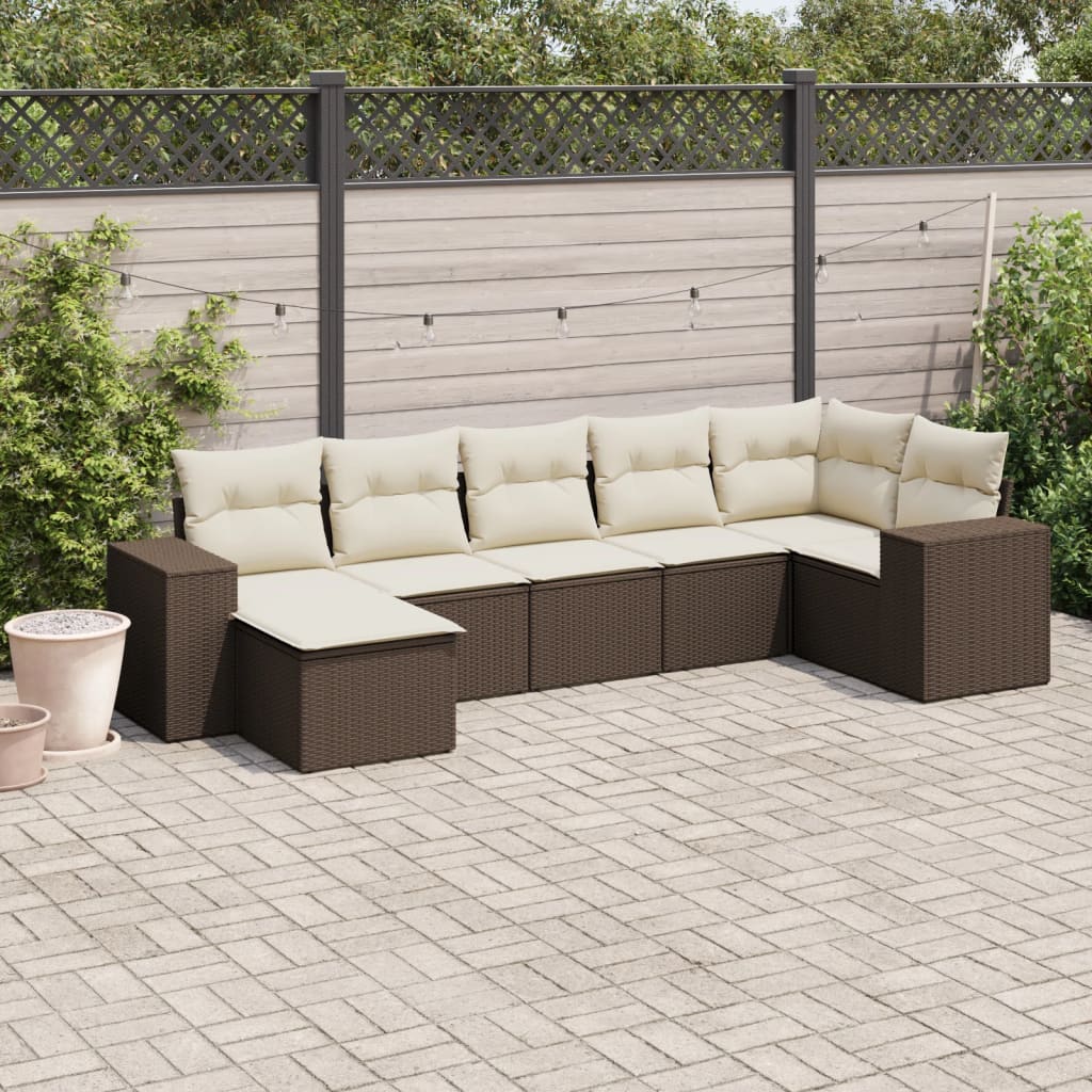 Matgrupp För Trädgården Med Dynor 7 Delar Beige Konstrotting