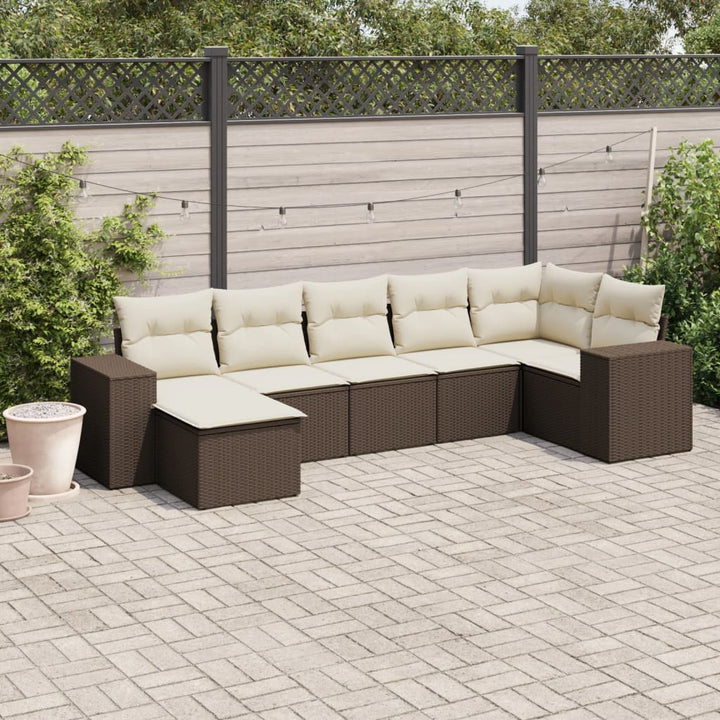 Matgrupp För Trädgården Med Dynor 7 Delar Beige Konstrotting