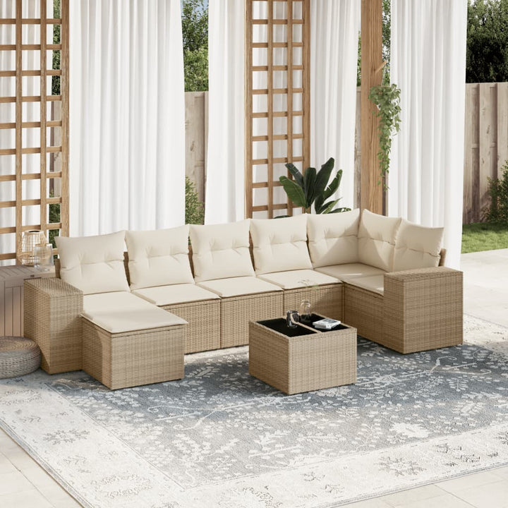 Matgrupp För Trädgården Med Dynor 7 Delar Beige Konstrotting