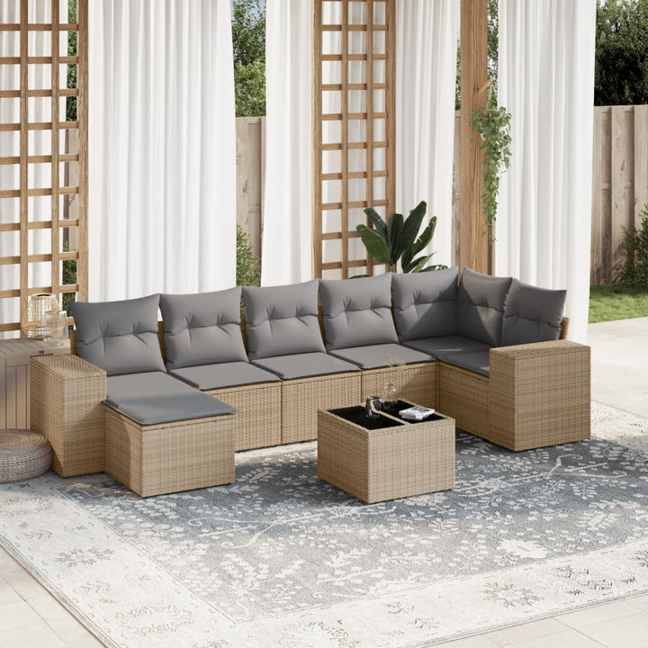Matgrupp För Trädgården Med Dynor 7 Delar Beige Konstrotting