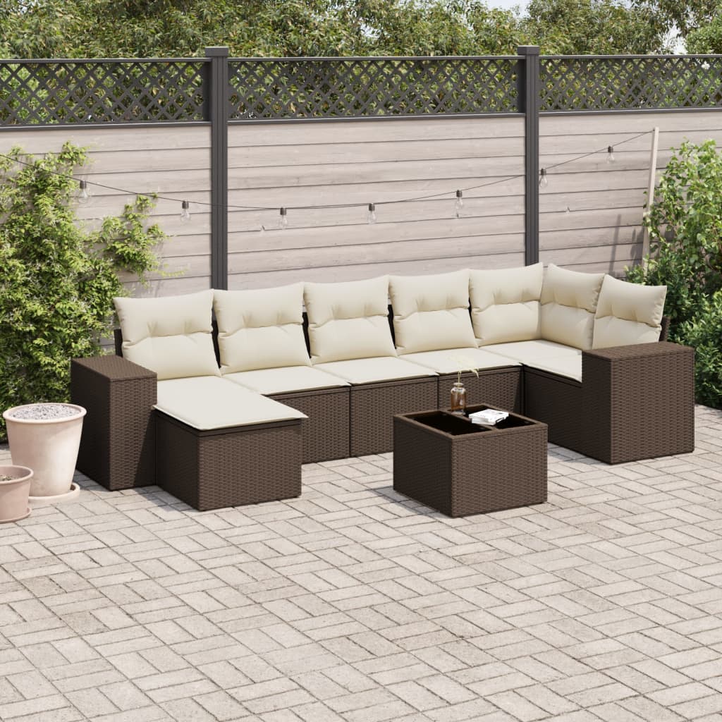 Matgrupp För Trädgården Med Dynor 7 Delar Beige Konstrotting