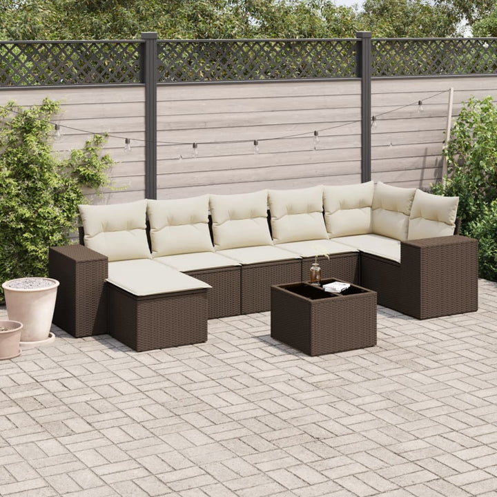 Matgrupp För Trädgården Med Dynor 7 Delar Beige Konstrotting